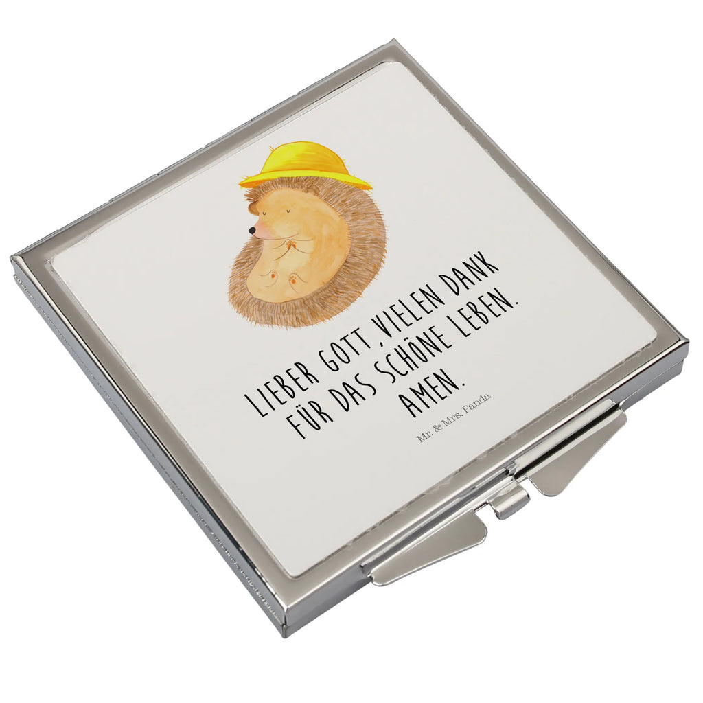 Handbag mirror Hedgehog Pray make up, handbag, make-up mirror, square, silver, mirror, small animals, cute, funny, cute animal motives, hand drawn, small world, funny sayings, good mood, happy, gifts, gift ideas, special gifts, animal lover, card, gratitude, sun hat, enjoy, be grateful, life, God, hedgehog with hat, Amen, pray, hedgehog