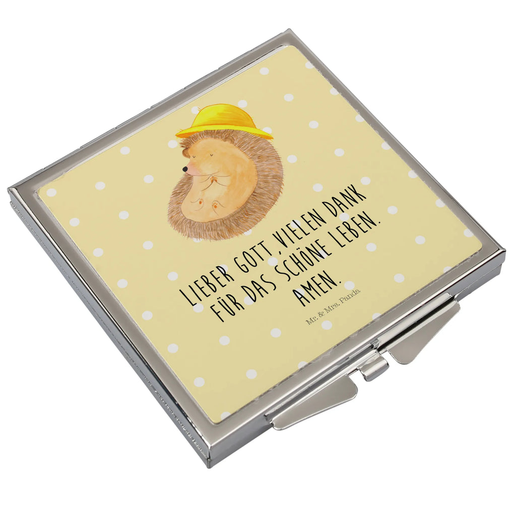Handbag mirror Hedgehog Pray make up, handbag, make-up mirror, square, silver, mirror, small animals, cute, funny, cute animal motives, hand drawn, small world, funny sayings, good mood, happy, gifts, gift ideas, special gifts, animal lover, card, gratitude, sun hat, enjoy, be grateful, life, God, hedgehog with hat, Amen, pray, hedgehog