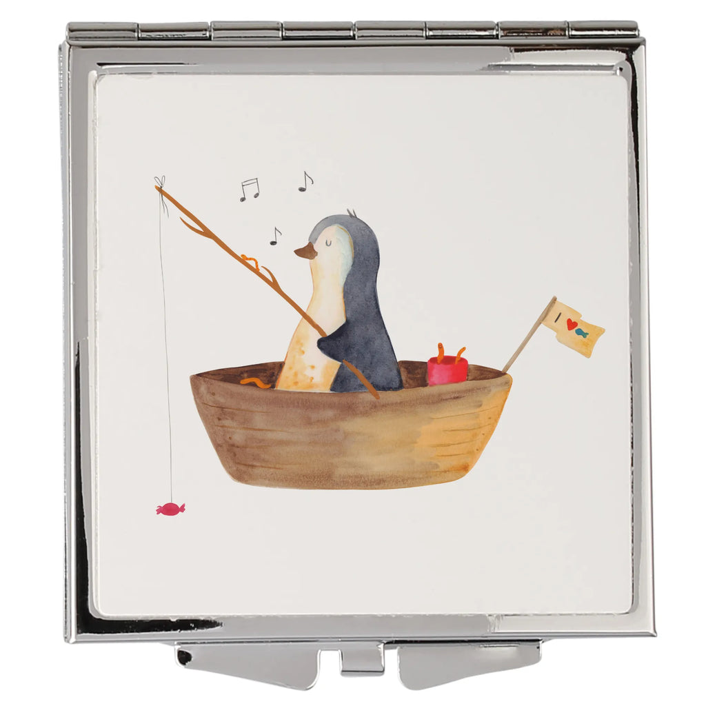 Kwadratowe lusterko do torebki pingwin łódka wędkarska Pinguin