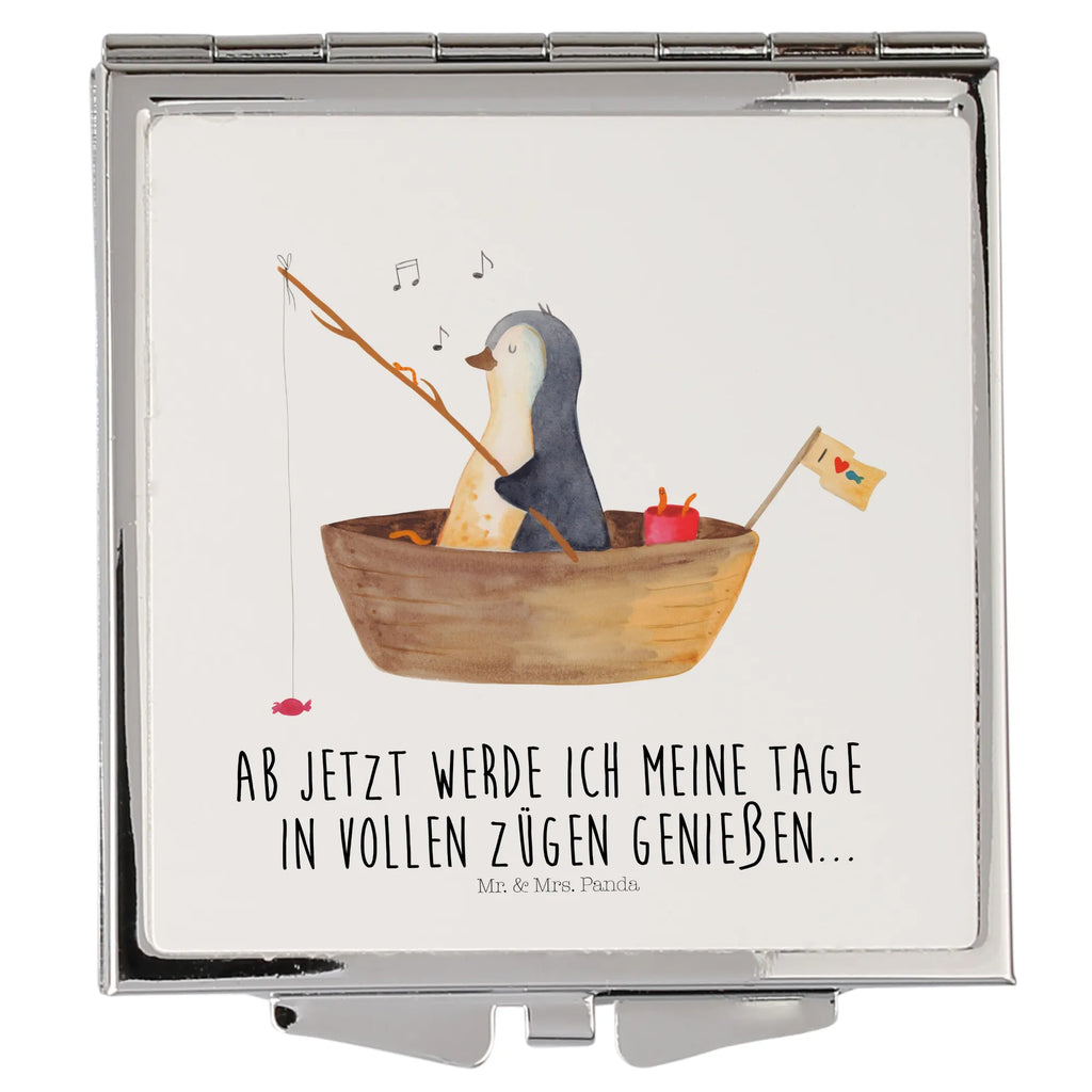 Kwadratowe lusterko do torebki pingwin łódka wędkarska Pinguin