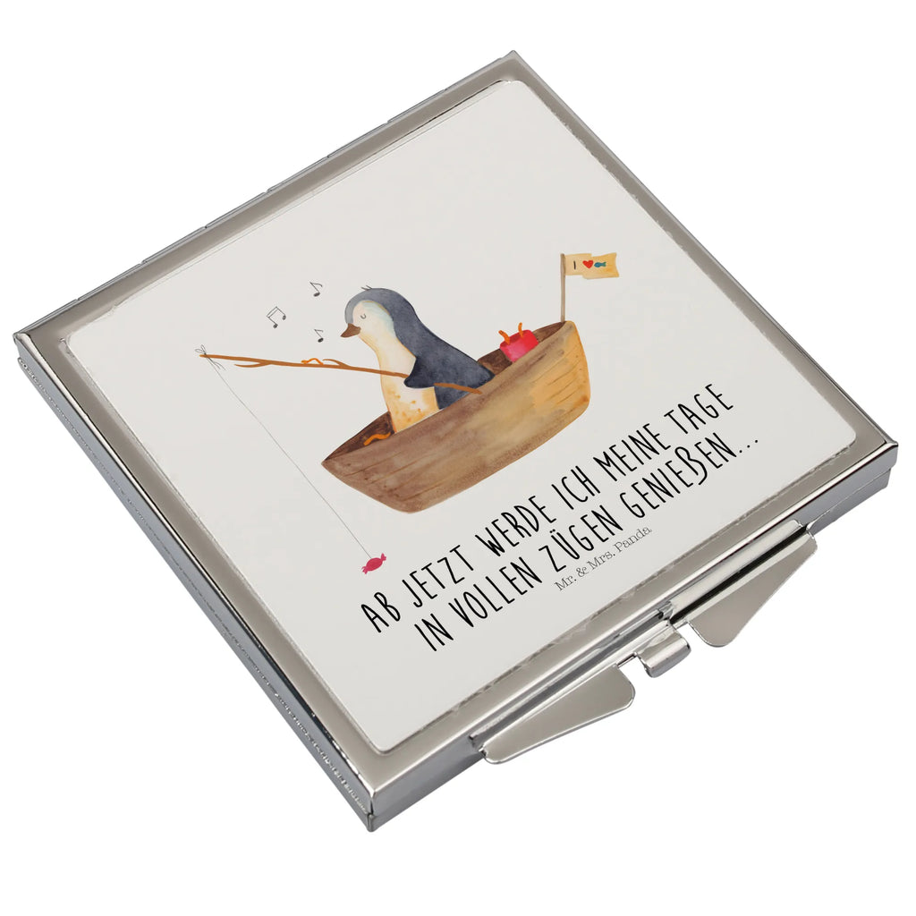 Kwadratowe lusterko do torebki pingwin łódka wędkarska Pinguin