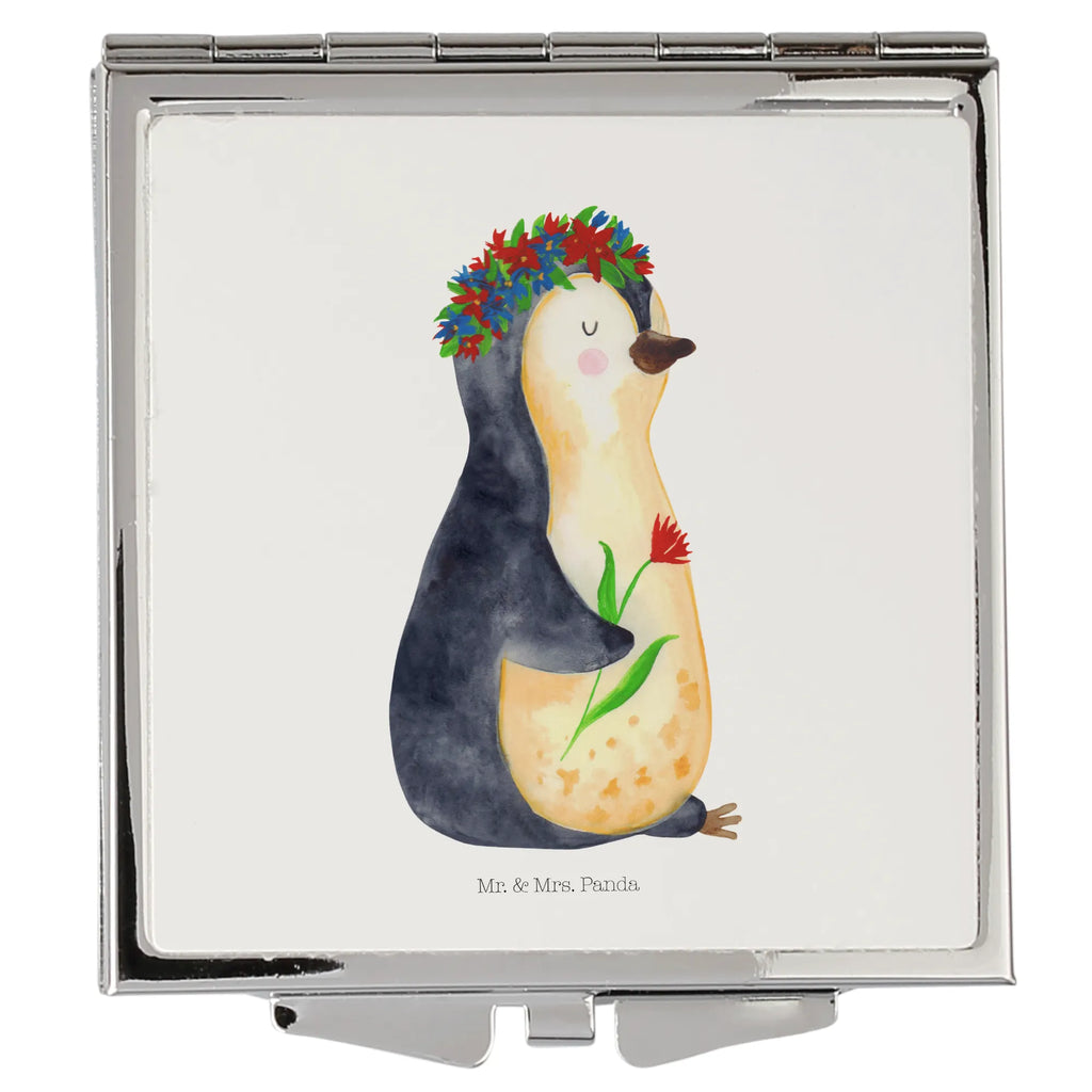 Handbag mirror Penguin Flower handbag, make up, square, make-up mirror, silver, mirror, Penguin, North Pole, Winter, Penguins, wishes, motivation, life, love of life, goals, penguins, wreath of flowers, universe, lovesickness, gift idea, goals in life