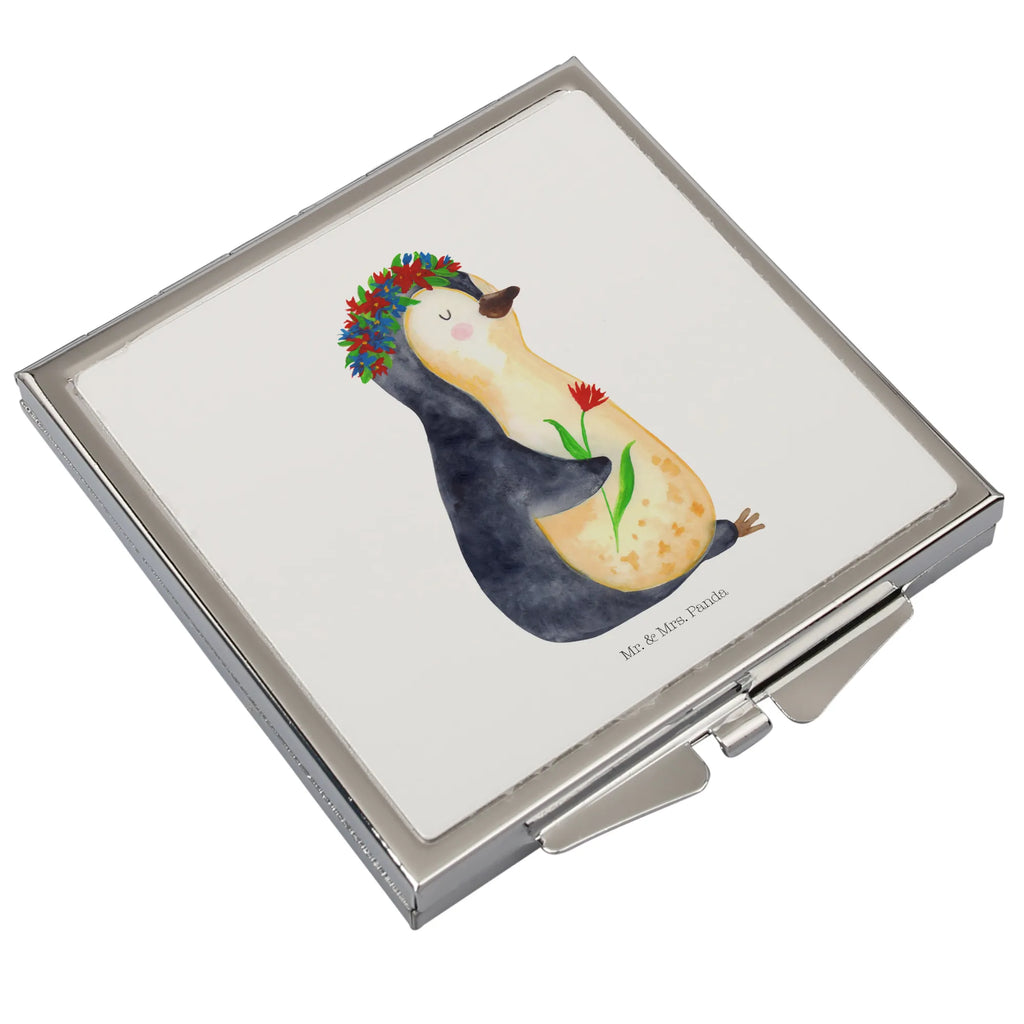 Handbag mirror Penguin Flower handbag, make up, square, make-up mirror, silver, mirror, Penguin, North Pole, Winter, Penguins, wishes, motivation, life, love of life, goals, penguins, wreath of flowers, universe, lovesickness, gift idea, goals in life