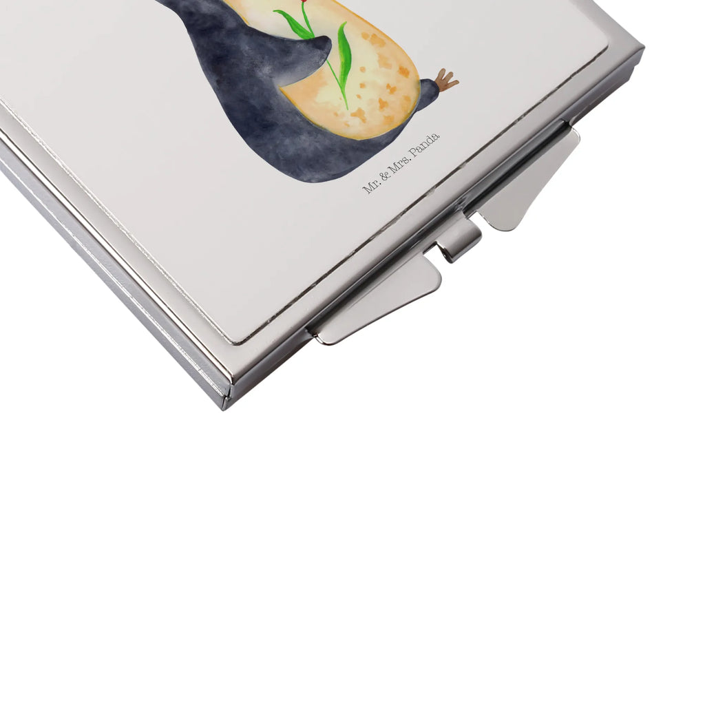 Handbag mirror Penguin Flower handbag, make up, square, make-up mirror, silver, mirror, Penguin, North Pole, Winter, Penguins, wishes, motivation, life, love of life, goals, penguins, wreath of flowers, universe, lovesickness, gift idea, goals in life