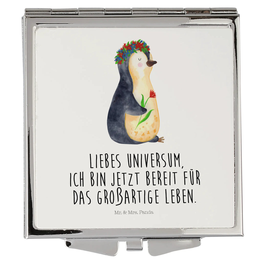 Handbag mirror Penguin Flower handbag, make up, square, make-up mirror, silver, mirror, Penguin, North Pole, Winter, Penguins, wishes, motivation, life, love of life, goals, penguins, wreath of flowers, universe, lovesickness, gift idea, goals in life