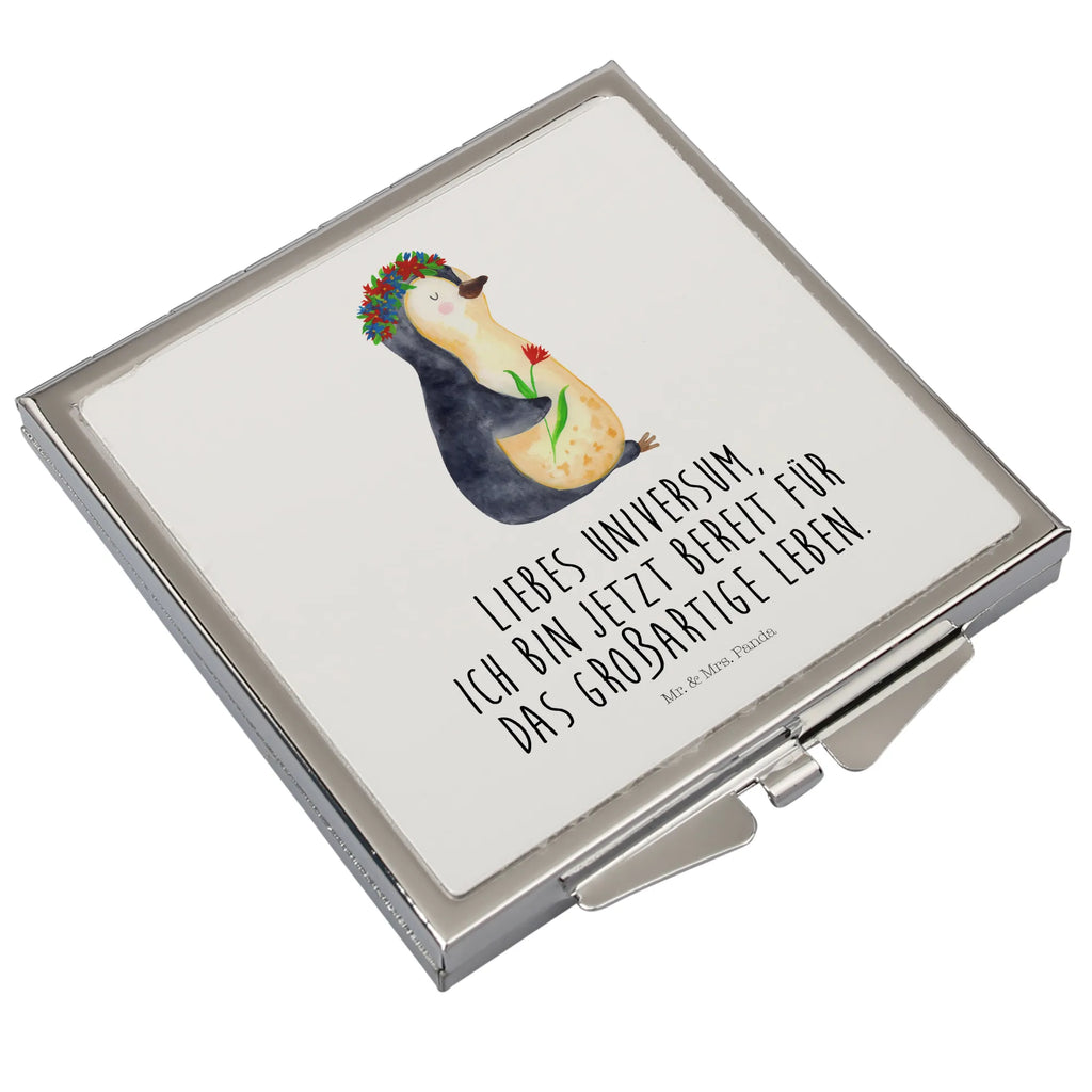 Handbag mirror Penguin Flower handbag, make up, square, make-up mirror, silver, mirror, Penguin, North Pole, Winter, Penguins, wishes, motivation, life, love of life, goals, penguins, wreath of flowers, universe, lovesickness, gift idea, goals in life