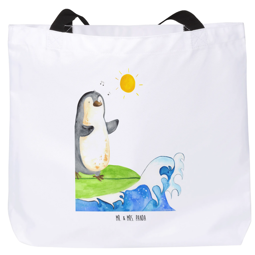 Shopper Pinguin Surfer Einkaufstasche, Strandtasche, Alltagstasche, Shopper, Schultasche, Schulbeutel, Beutel, Einkaufsbeutel, Tragebeutel, Tasche, Freizeittasche, Pinguin, Hawaii, Pinguine, Urlaub, Portugal, Surfer, Wellen reiten, surfen, Wellen