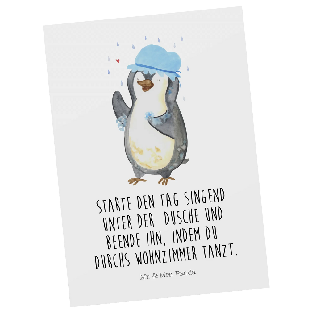 Postcard Penguin have a shower North Pole, Penguins, shower, life motto, new start, penguins, new beginning, being happy
