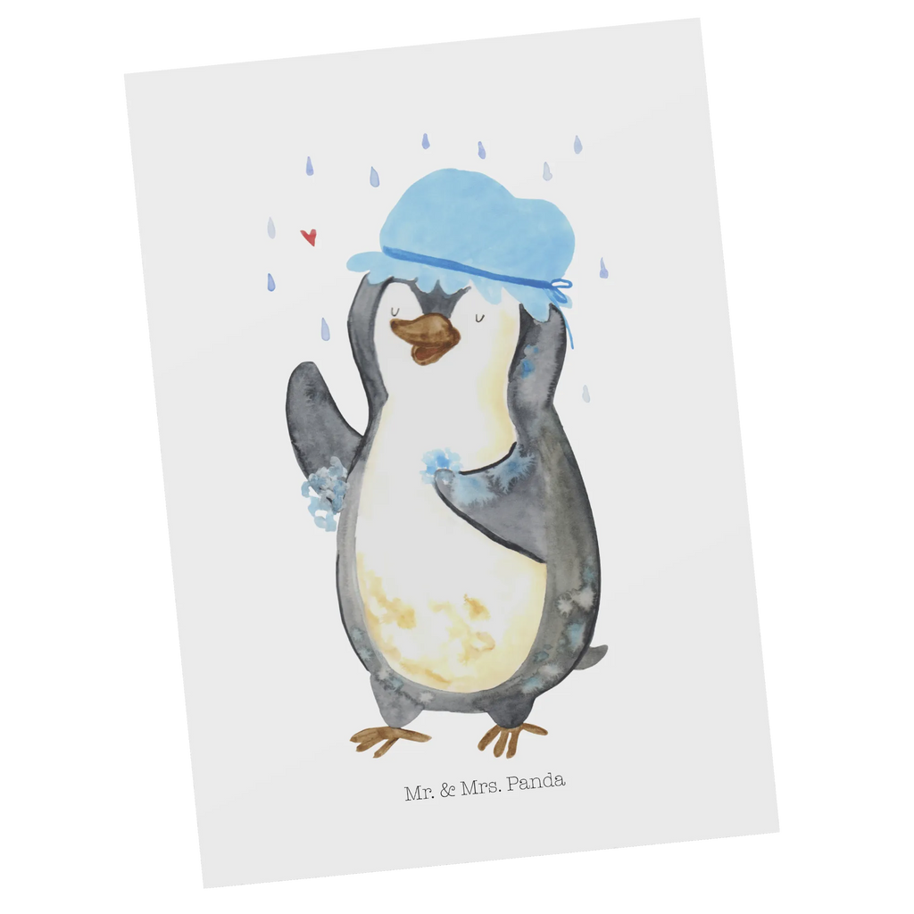 Postcard Penguin have a shower North Pole, Penguins, shower, life motto, new start, penguins, new beginning, being happy