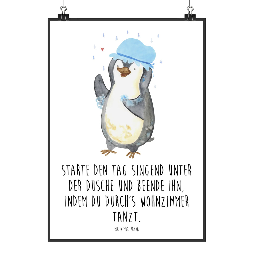 Plakat Pingwin Prysznic Wandposter, Wanddeko, Wanddeko Bild, Posterdruck, Mr. & Mrs. Panda Poster, Küchenposter, Designposter, Handgemaltes Poster, Wanddekoration, Raumdekoration, Bild, Kunstdruck, Kinderposter, Poster, Pinguin, Neustart, Dusche, Neuanfang, Motivation, glücklich sein, Pinguine, duschen, Lebensmotto