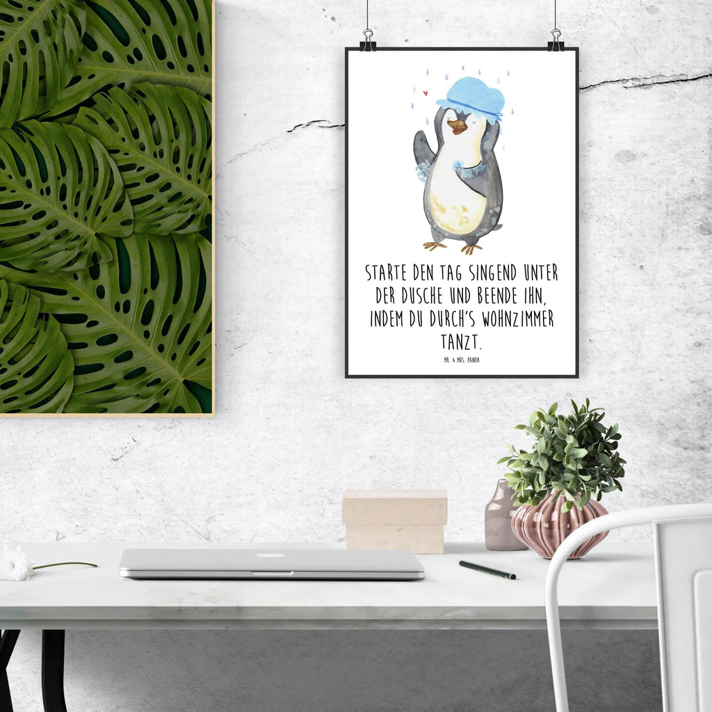 Plakat Pingwin Prysznic Wandposter, Wanddeko, Wanddeko Bild, Posterdruck, Mr. & Mrs. Panda Poster, Küchenposter, Designposter, Handgemaltes Poster, Wanddekoration, Raumdekoration, Bild, Kunstdruck, Kinderposter, Poster, Pinguin, Neustart, Dusche, Neuanfang, Motivation, glücklich sein, Pinguine, duschen, Lebensmotto