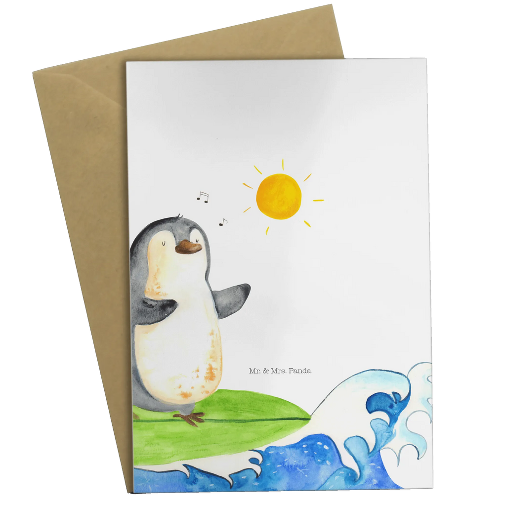 Grußkarte Pinguin Surfer Geburtstagskarte, Glückwunschkarte, Hochzeitskarte, Ansichtskarten, Grußkarte, Karte, Klappkarte, Einladungskarte, Pinguin, Hawaii, Urlaub, Wellen reiten, Wellen, Surfer, Portugal, Pinguine, surfen