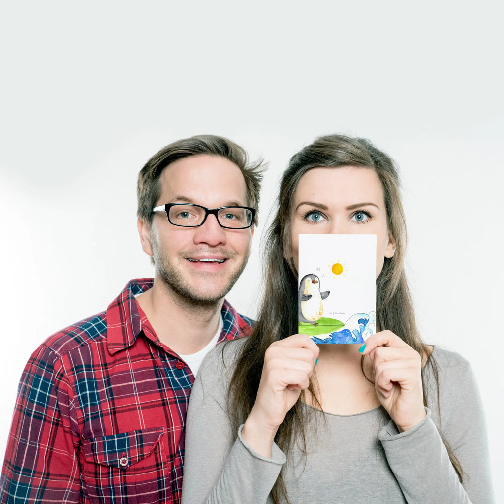 Postkarte Pinguin Surfer Motivkarte, Kunstkarten, Postkarten, Grußkarte, einzelkarte, Postkarte, Designkarte, kunstkarte, Ansichtskarte, Fotokarte, spruchkarte, bildkarte, Ansichtskarten, Pinguin, Hawaii, Portugal, Surfer, Wellen, Surfen, Wellen Reiten, Pinguine, Urlaub