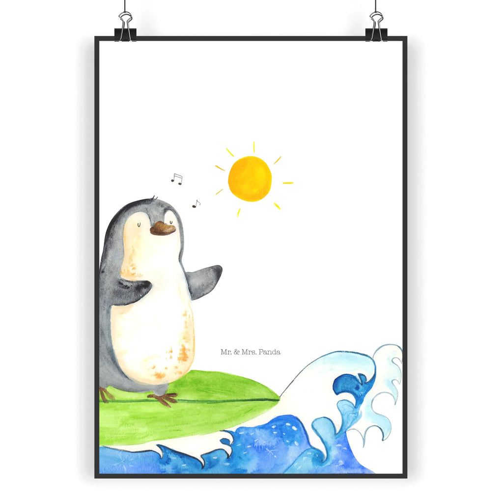Poster Pinguin Surfer Wanddeko, Wanddekoration, Handgemaltes Poster, Kinderposter, Designposter, Raumdekoration, Poster, Bild, Küchenposter, Posterdruck, Wanddeko Bild, Kunstdruck, Wandposter, Mr. & Mrs. Panda Poster, Pinguin, Surfer, Urlaub, Portugal, surfen, Wellen, Hawaii, Pinguine, Wellen reiten
