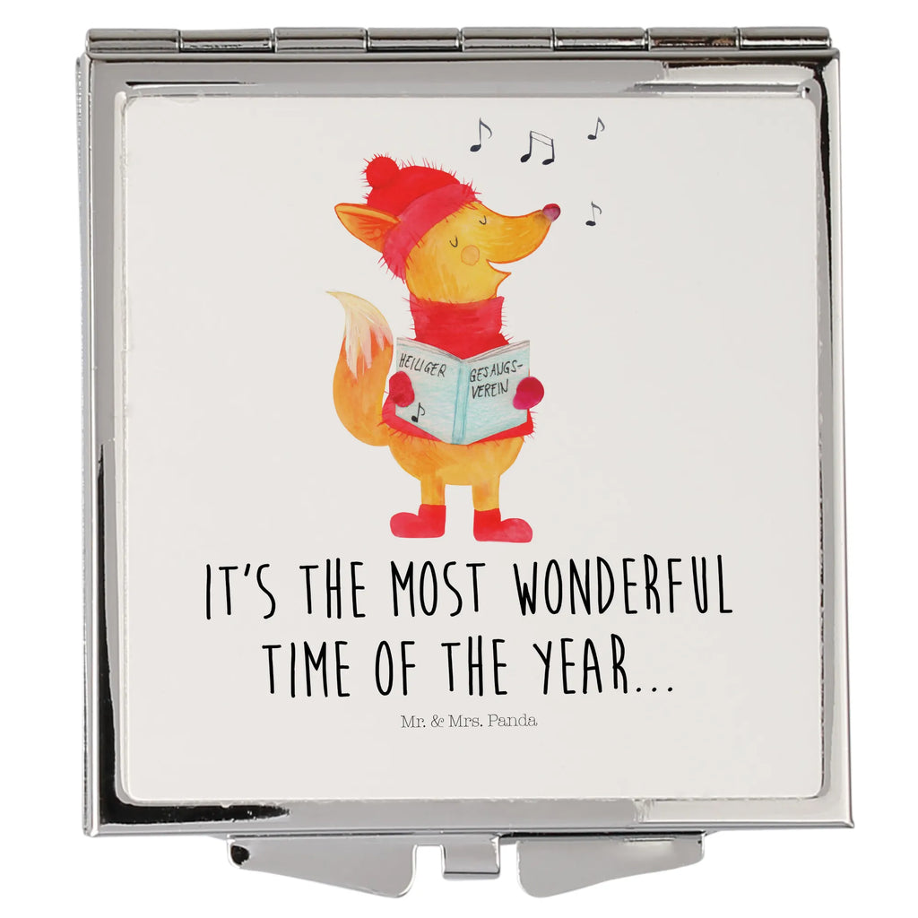 Kwadratowe lusterko do torebki lis Śpiewak Zima, Boże Narodzenie, dekoracje świąteczne, Mikołaj, Adwent, Wigilia, zimowy motyw