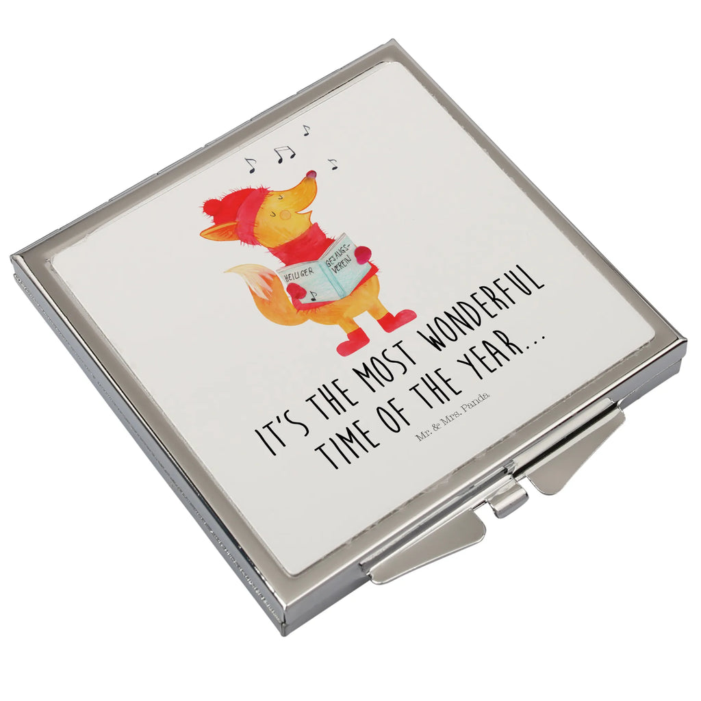 Kwadratowe lusterko do torebki lis Śpiewak Zima, Boże Narodzenie, dekoracje świąteczne, Mikołaj, Adwent, Wigilia, zimowy motyw