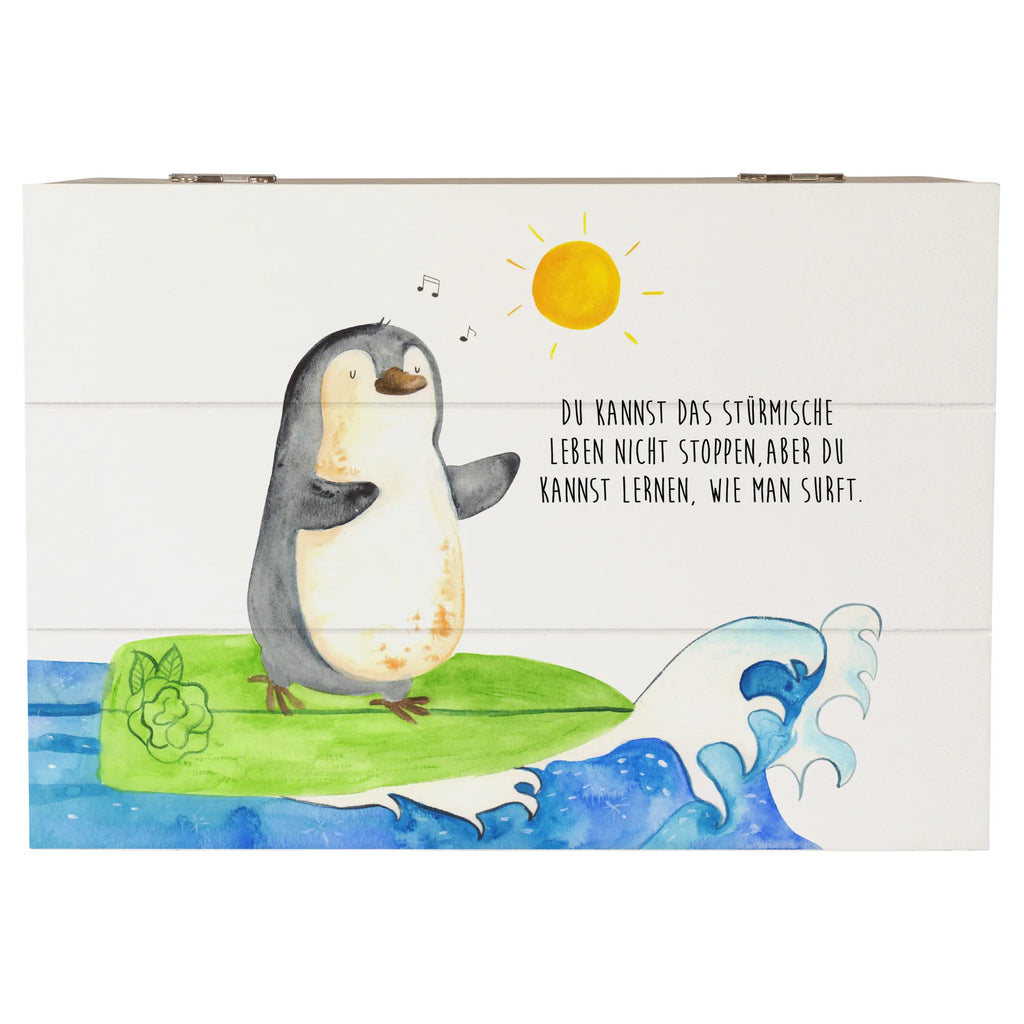 Holzkiste Pinguin Surfer Aufbewahrungsbox, Kiste, Dekokiste, Erinnerungskiste, Schatzkiste, Erinnerungsbox, XXL, Truhe, Schatulle, Geschenkdose, Geschenkbox, Holzkiste, Pinguin, Wellen reiten, Urlaub, Pinguine, Wellen, Hawaii, surfen, Surfer, Portugal