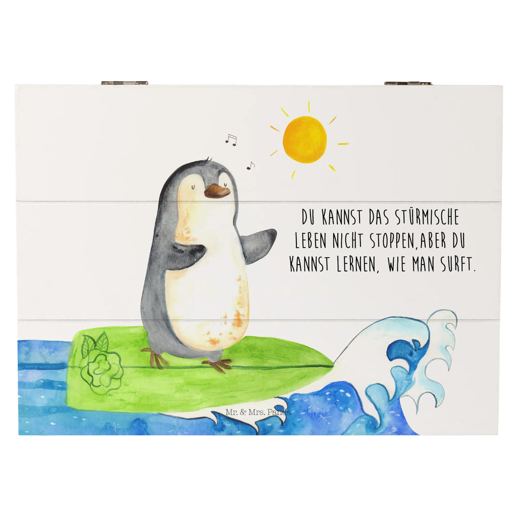 Holzkiste Pinguin Surfer Aufbewahrungsbox, Kiste, Dekokiste, Erinnerungskiste, Schatzkiste, Erinnerungsbox, XXL, Truhe, Schatulle, Geschenkdose, Geschenkbox, Holzkiste, Pinguin, Wellen reiten, Urlaub, Pinguine, Wellen, Hawaii, surfen, Surfer, Portugal