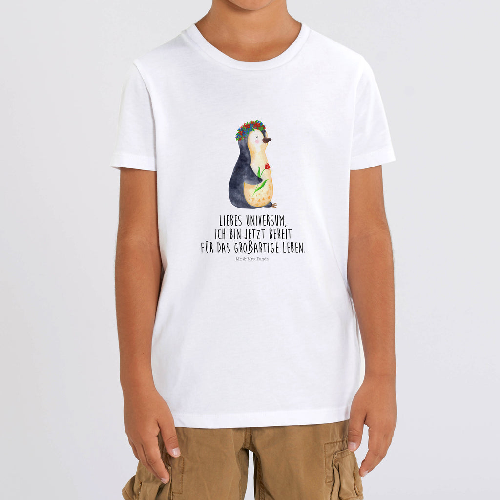Organic Kinder T-Shirt Pinguin Blumen Kinder T-Shirt, Kinder T-Shirt Mädchen, Kinder T-Shirt Jungen, Pinguin, Pinguine, Blumenkranz, Universum, Leben, Wünsche, Ziele, Lebensziele, Motivation, Lebenslust, Liebeskummer, Geschenkidee
