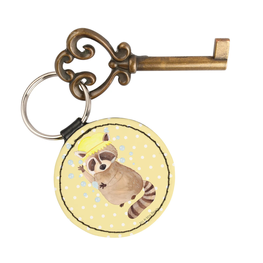 Round key ring Raccoon Schlüsselaccessoire, schlüsselbund anhänger, mini schlüsselanhänger, Schlüsselanhänger, Taschenanhänger, Lustige Sprüche, Tiere, Tiermotive, Gute Laune, Waschen, Plan, Waschbär, Seifenblasen, Fröhlich, Tagträumen