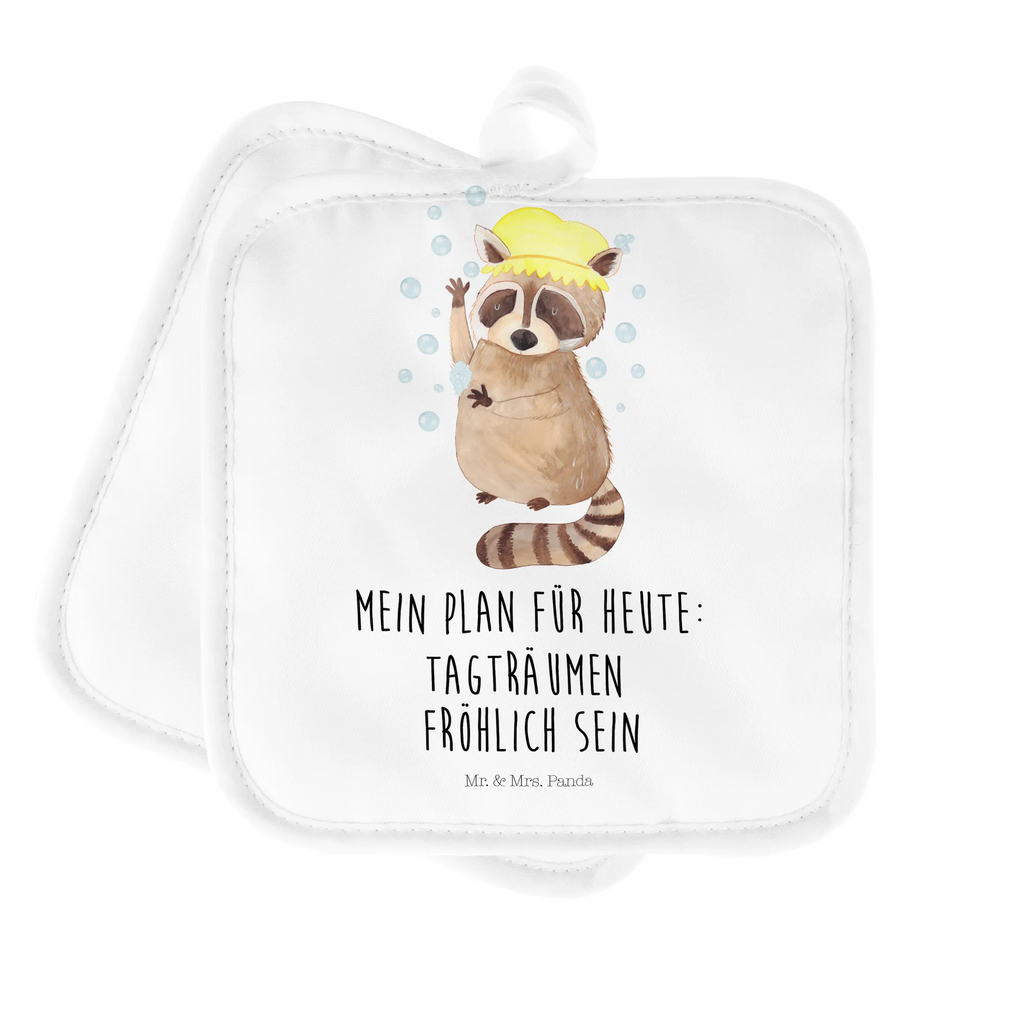 2er Set Topflappen  Waschbär Topflappen Set, Topflappen, Topflappen 2er Set, Topfhandschuhe, Topflappenset, topfhalter, 2er Set Topflappen, Topfuntersetzer, Tiere, Tiermotive, Gute Laune, Lustige Sprüche, Seifenblasen, Fröhlich, Waschen, Waschbär, Tagträumen, Plan