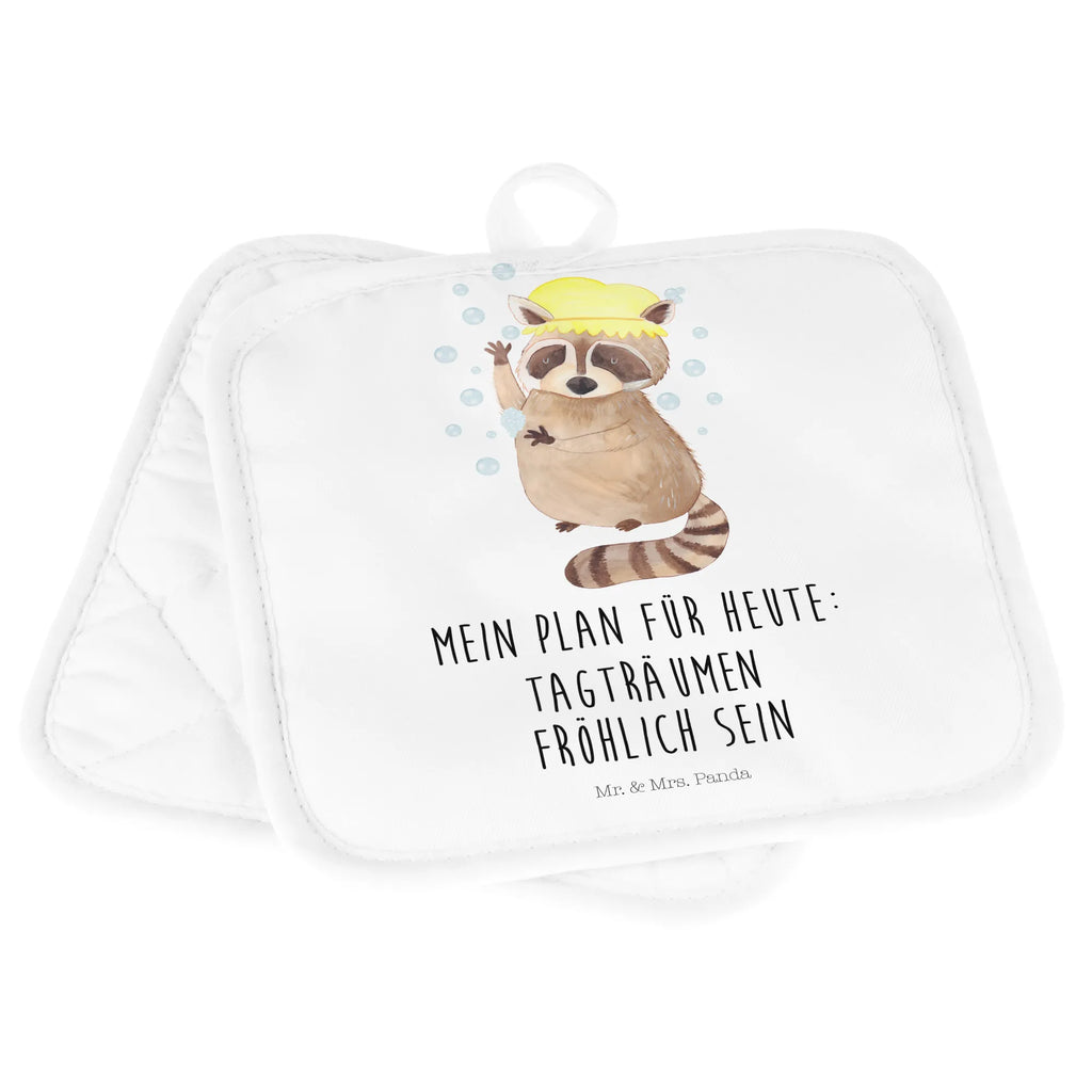 2er Set Topflappen  Waschbär Topflappen Set, Topflappen, Topflappen 2er Set, Topfhandschuhe, Topflappenset, topfhalter, 2er Set Topflappen, Topfuntersetzer, Tiere, Tiermotive, Gute Laune, Lustige Sprüche, Seifenblasen, Fröhlich, Waschen, Waschbär, Tagträumen, Plan