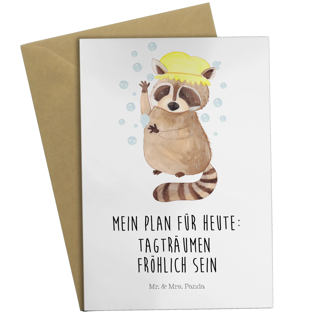 Greetings card Raccoon spruchkarte, kommunionskarte, Grußkarten, jubiläumskarte, dankeskarten, neujahrskarte, Motivkarte, weihnachtskarten, valentinstagskarte, Beileidskarte, glückwunschkarten, Klappkarte, babykarte, einladungskarten, osterkarte, genesungskarte, osterkarten, firmungskarte, Grußkarte, hochzeitskarten, abiturkarte, Glückwunschkarte, vatertagskarte, Lustige Sprüche, Tiere, Tiermotive, Gute Laune, Fröhlich, Plan, Waschbär, Waschen, Tagträumen, Seifenblasen