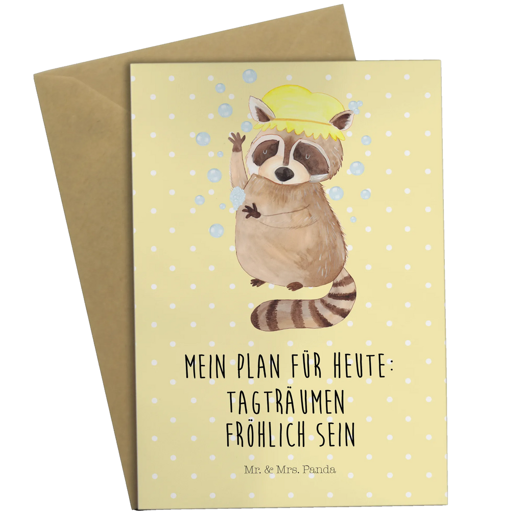 Greetings card Raccoon spruchkarte, kommunionskarte, Grußkarten, jubiläumskarte, dankeskarten, neujahrskarte, Motivkarte, weihnachtskarten, valentinstagskarte, Beileidskarte, glückwunschkarten, Klappkarte, babykarte, einladungskarten, osterkarte, genesungskarte, osterkarten, firmungskarte, Grußkarte, hochzeitskarten, abiturkarte, Glückwunschkarte, vatertagskarte, Lustige Sprüche, Tiere, Tiermotive, Gute Laune, Fröhlich, Plan, Waschbär, Waschen, Tagträumen, Seifenblasen