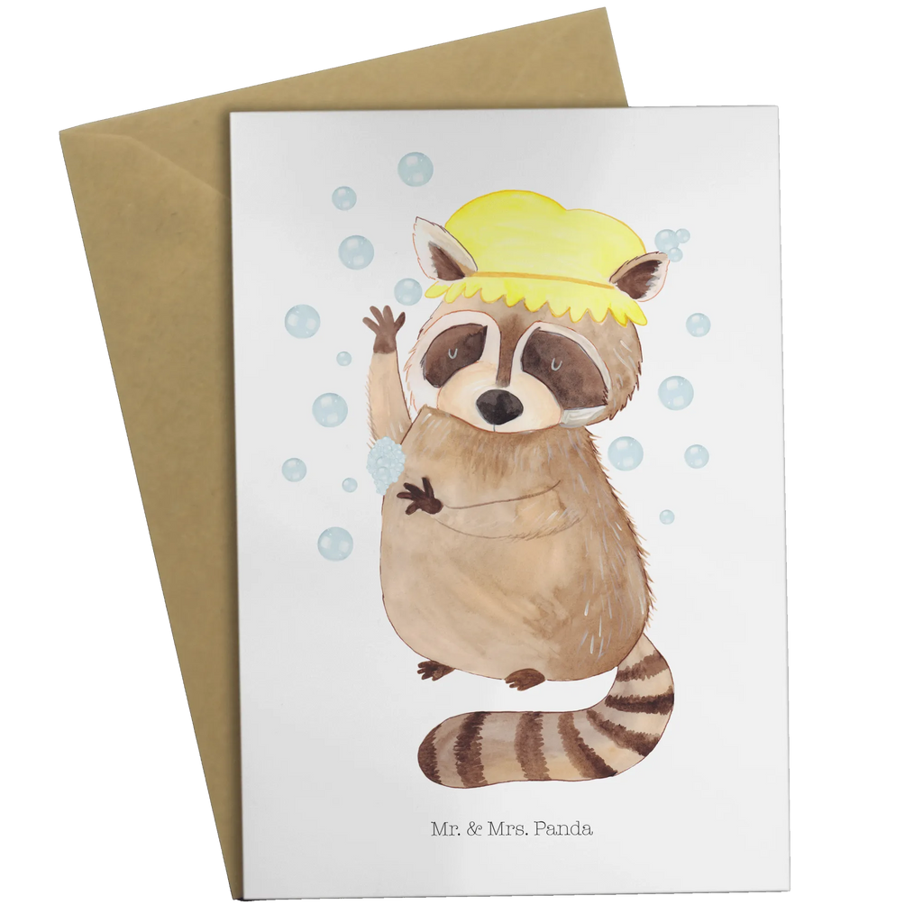Greetings card Raccoon spruchkarte, kommunionskarte, Grußkarten, jubiläumskarte, dankeskarten, neujahrskarte, Motivkarte, weihnachtskarten, valentinstagskarte, Beileidskarte, glückwunschkarten, Klappkarte, babykarte, einladungskarten, osterkarte, genesungskarte, osterkarten, firmungskarte, Grußkarte, hochzeitskarten, abiturkarte, Glückwunschkarte, vatertagskarte, Lustige Sprüche, Tiere, Tiermotive, Gute Laune, Fröhlich, Plan, Waschbär, Waschen, Tagträumen, Seifenblasen