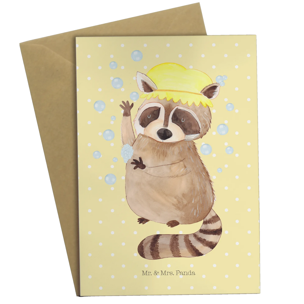 Greetings card Raccoon spruchkarte, kommunionskarte, Grußkarten, jubiläumskarte, dankeskarten, neujahrskarte, Motivkarte, weihnachtskarten, valentinstagskarte, Beileidskarte, glückwunschkarten, Klappkarte, babykarte, einladungskarten, osterkarte, genesungskarte, osterkarten, firmungskarte, Grußkarte, hochzeitskarten, abiturkarte, Glückwunschkarte, vatertagskarte, Lustige Sprüche, Tiere, Tiermotive, Gute Laune, Fröhlich, Plan, Waschbär, Waschen, Tagträumen, Seifenblasen