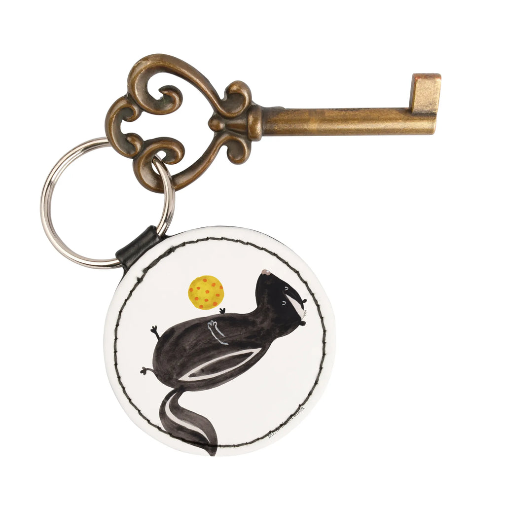 Round key ring skunk ball Schlüsselanhänger, Taschenanhänger, mini schlüsselanhänger, schlüsselbund anhänger, Schlüsselaccessoire, Stinktier, Skunk, Verspielt, Raubtier, Weisheit, Stinker, Stinki, Wildtier