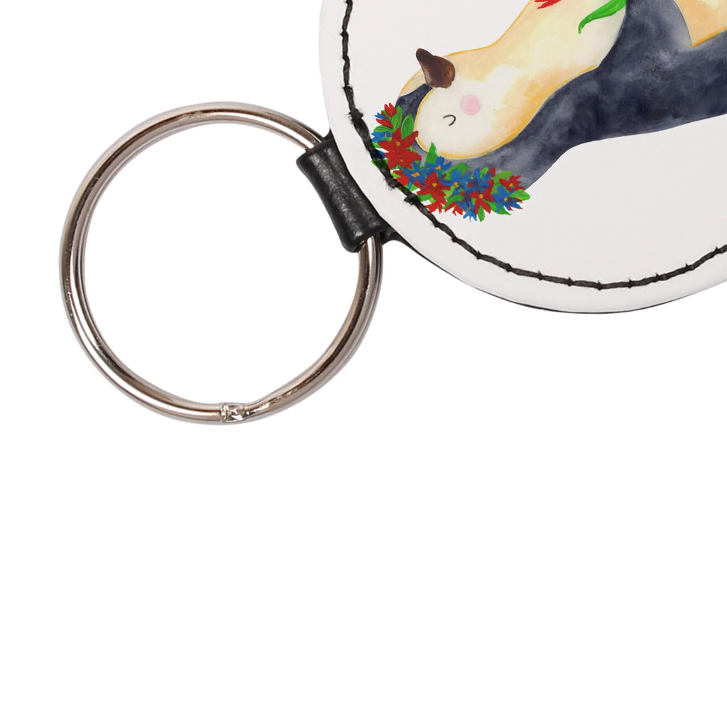 Round key ring Penguin Flower bag pendant, key ring, lucky charm, pendant, keychain, Penguin, North Pole, Winter, Penguins, penguins, wreath of flowers, goals, motivation, wishes, love of life, goals in life, universe, gift idea, life, lovesickness