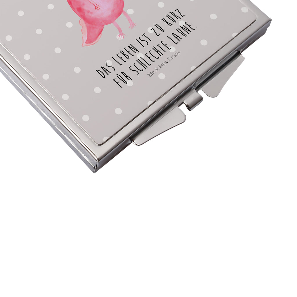 Handtaschenspiegel quadratisch Axolotl glücklich Spiegel, Handtasche, Quadrat, silber, schminken, Schminkspiegel, Axolotl, Molch, Axolot, Schwanzlurch, Lurch, Lurche, Motivation, gute Laune