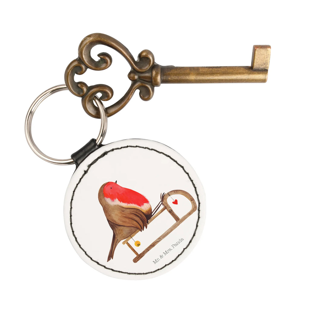 Round key ring robin Sleds lucky charm, pendant, keychain, key ring, bag pendant, Winter, Christmas, Christmas time, snow, bird, sleigh