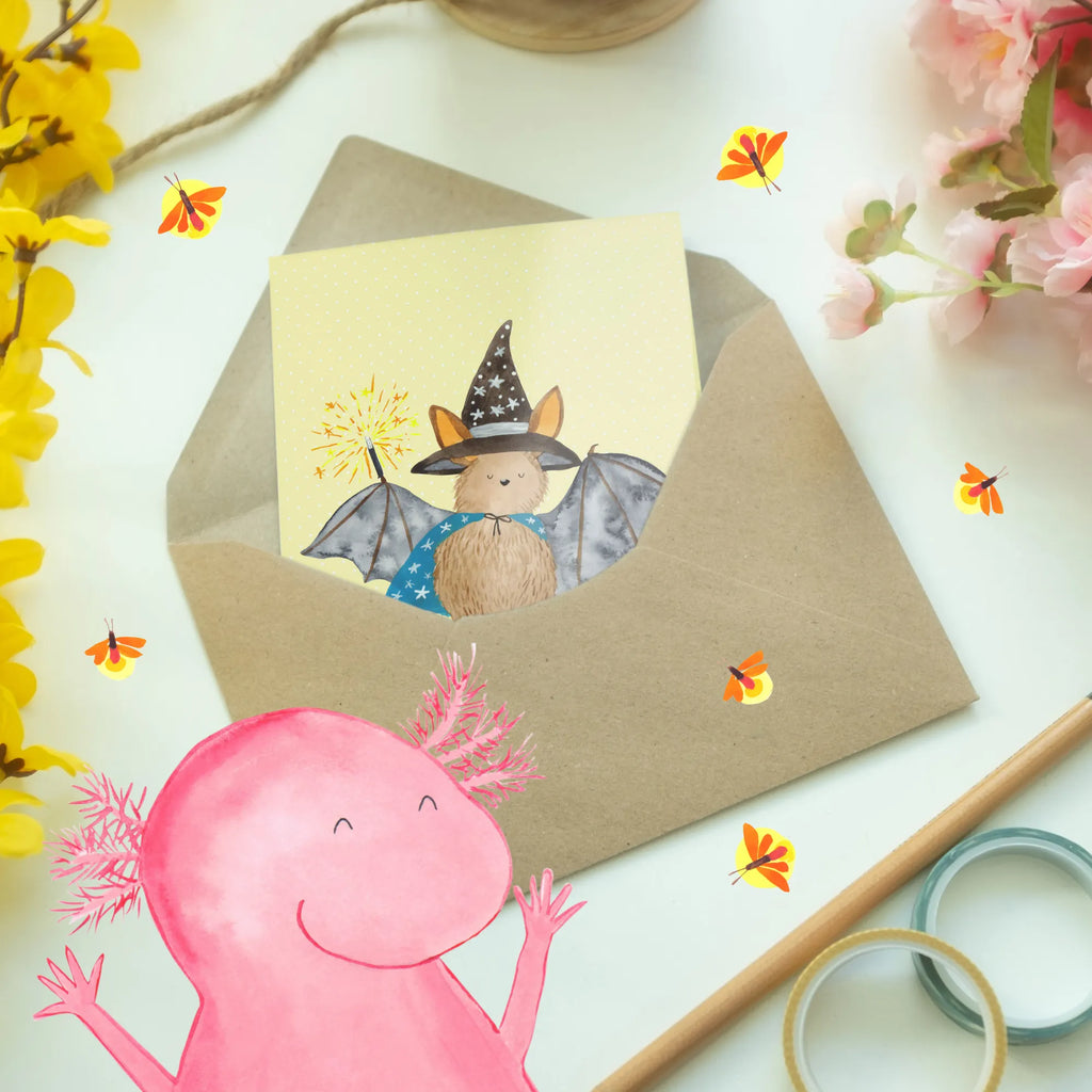 Greetings card bat wizard Ansichtskarten, Karte, Glückwunschkarte, Geburtstagskarte, Grußkarte, Einladungskarte, Hochzeitskarte, Klappkarte, Tiermotive, Gute Laune, lustige Sprüche, Tiere, reinsteigern, Zauberer, Frauen, Fledermaus, Magier, Fledermäuse
