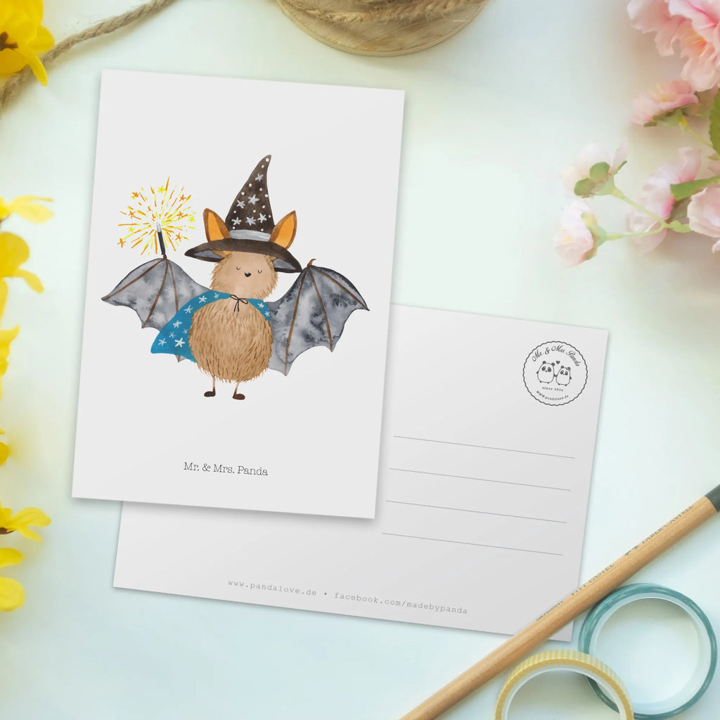 Postcard bat wizard invitation card, postcards, invitation, Postcard, gift card, letter, gift, card, paper, small animals, cute, funny, cute animal motives, hand drawn, small world, funny sayings, good mood, happy, gifts, gift ideas, special gifts, animal lover, Bats, bats, sorcerers, magicians, get in, women