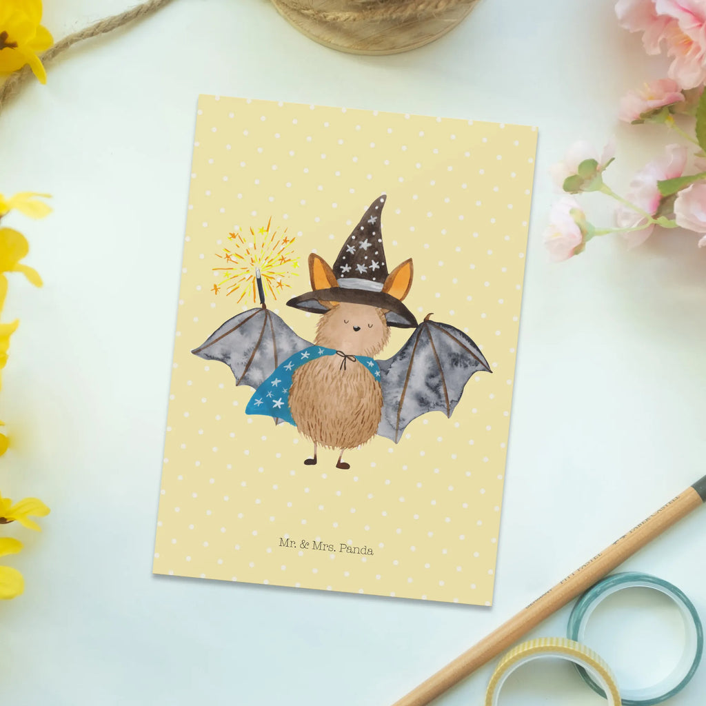Postcard bat wizard invitation card, postcards, invitation, Postcard, gift card, letter, gift, card, paper, small animals, cute, funny, cute animal motives, hand drawn, small world, funny sayings, good mood, happy, gifts, gift ideas, special gifts, animal lover, Bats, bats, sorcerers, magicians, get in, women