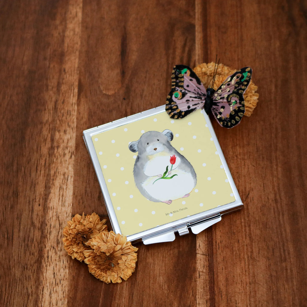 Handbag mirror chinchilla flower mirror, make up, silver, square, handbag, make-up mirror, small animals, cute, funny, cute animal motives, hand drawn, small world, funny sayings, good mood, happy, gifts, gift ideas, special gifts, animal lover, card, chaos, happiness, chinchilla, office, heartache, grief, depression, being sad, chinchillas, office life