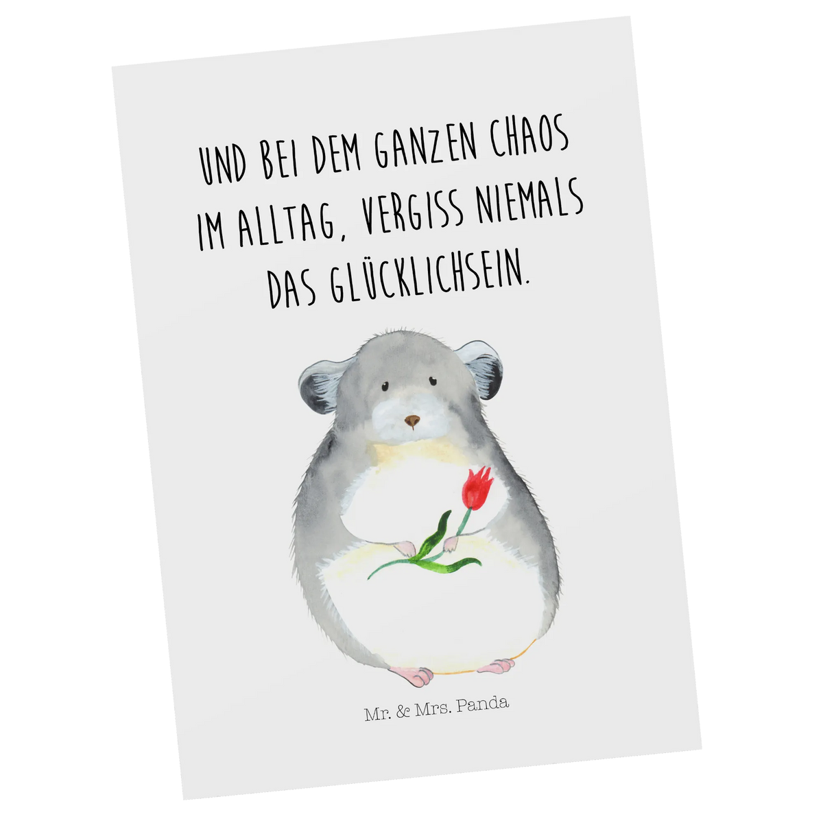 Postkarte Chinchilla Blume Ansichtskarte, Ansichtskarten, Kunstkarten, Grußkarte, Postkarte, Designkarte, bildkarte, Motivkarte, Postkarten, einzelkarte, kunstkarte, Fotokarte, spruchkarte, Tiere, Tiermotive, Gute Laune, Lustige Sprüche, Chinchillas, Liebeskummer, Büroalltag, Kummer, Depressionen, Chinchilla, Büro, Chaos, Glücklichsein, traurig sein