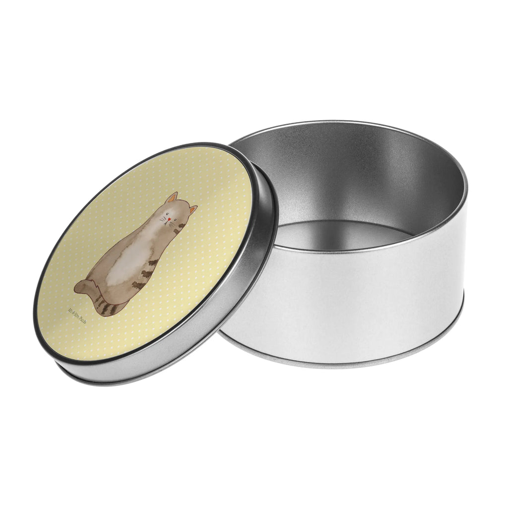 okrągła puszka z blachy kot siedzenie Kot, motyw kotów, miłośnik kotów, dekoracje z kotami, przyjaciel kotów, entuzjasta kotów, produkty dla kotów, artykuły dla kotów, akcesoria dla kotów, pamiątki z kotami, produkty dla miłośników kotów, motywy kotów