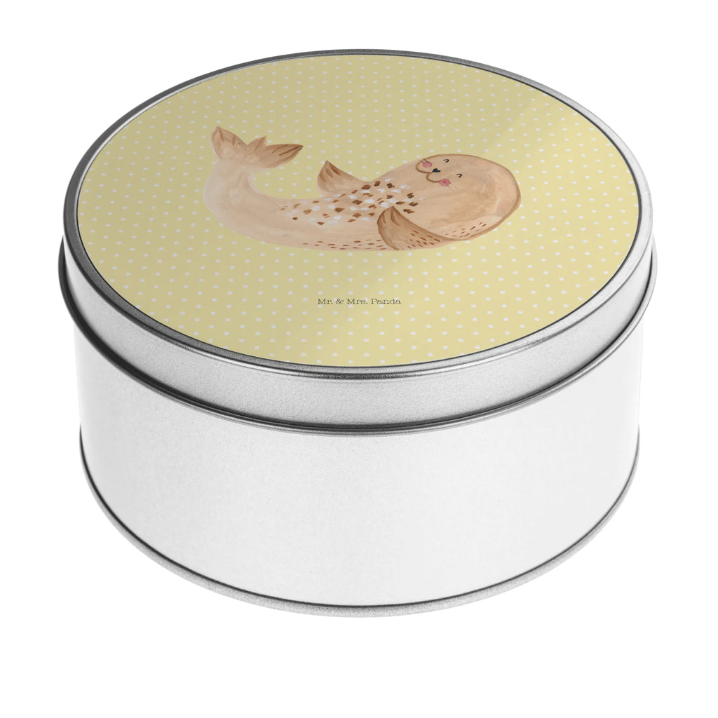 Round tin seal Lay tin, tin can, storage tin, gift box, storage, cookie tin, small animals, cute, funny, cute animal motives, hand drawn, small world, funny sayings, good mood, happy, gifts, gift ideas, special gifts, animal lover, card, laughter, beach, North Sea, sea animal, Seal, joy, seals, Baltic Sea, seal
