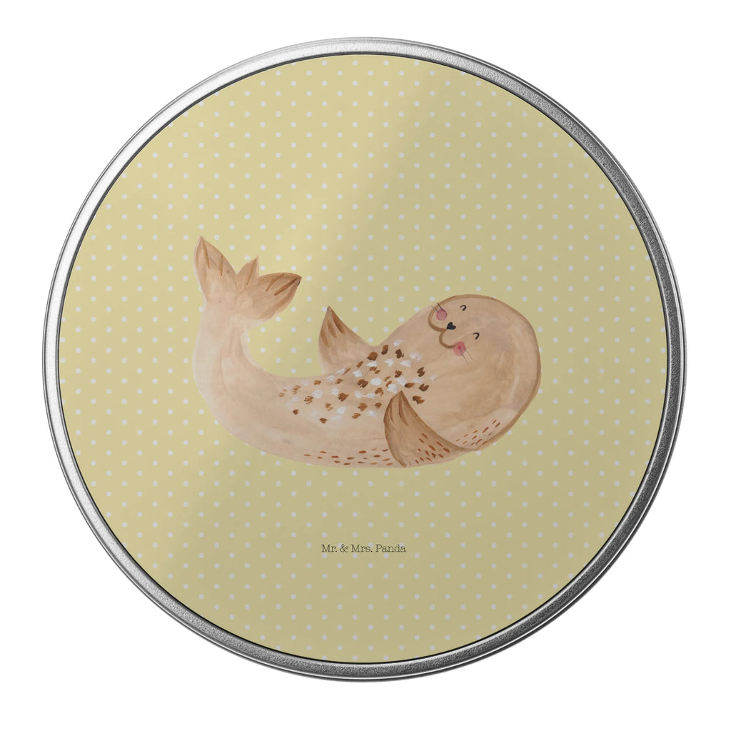 Round tin seal Lay tin, tin can, storage tin, gift box, storage, cookie tin, small animals, cute, funny, cute animal motives, hand drawn, small world, funny sayings, good mood, happy, gifts, gift ideas, special gifts, animal lover, card, laughter, beach, North Sea, sea animal, Seal, joy, seals, Baltic Sea, seal