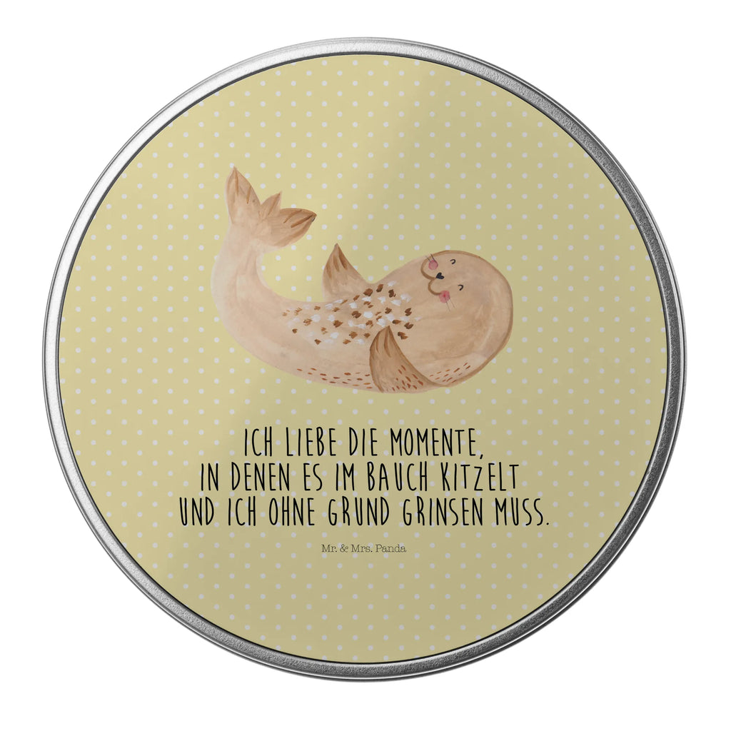 Round tin seal Lay tin, tin can, storage tin, gift box, storage, cookie tin, small animals, cute, funny, cute animal motives, hand drawn, small world, funny sayings, good mood, happy, gifts, gift ideas, special gifts, animal lover, card, laughter, beach, North Sea, sea animal, Seal, joy, seals, Baltic Sea, seal