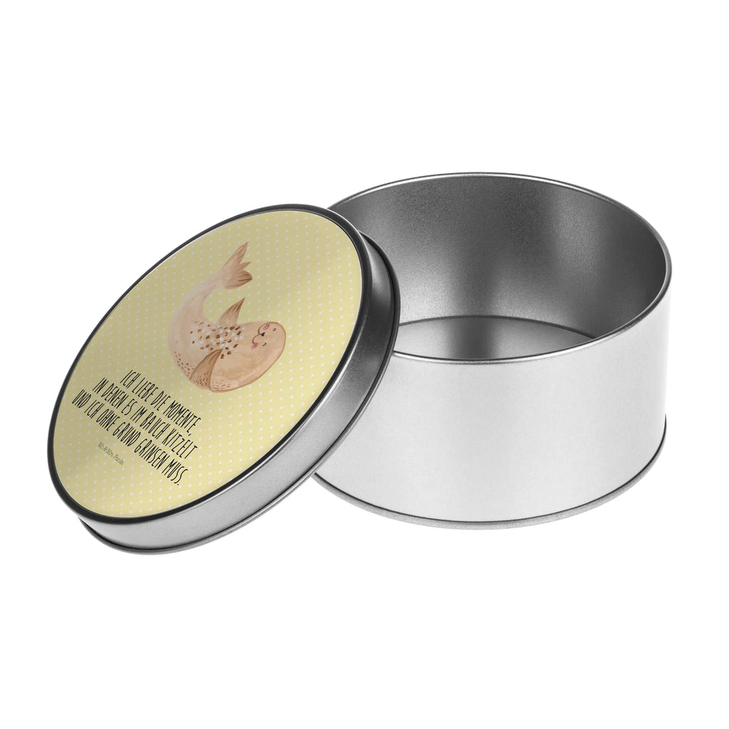 Round tin seal Lay tin, tin can, storage tin, gift box, storage, cookie tin, small animals, cute, funny, cute animal motives, hand drawn, small world, funny sayings, good mood, happy, gifts, gift ideas, special gifts, animal lover, card, laughter, beach, North Sea, sea animal, Seal, joy, seals, Baltic Sea, seal