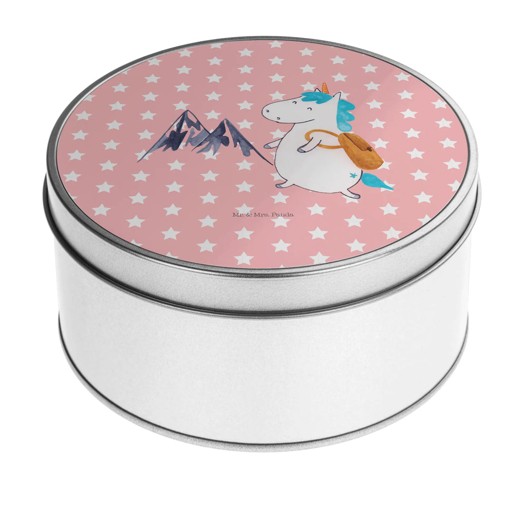 Round tin unicorn climber storage tin, tin, gift box, tin can, cookie tin, storage, unicorn, unicorns, adventure, world traveler, mountains, Einhorn, explorer, vacation, mountaineer, world trip, travel, english, adventurer