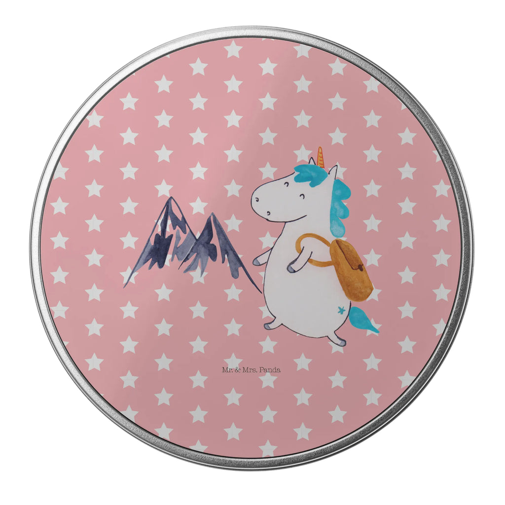 Round tin unicorn climber storage tin, tin, gift box, tin can, cookie tin, storage, unicorn, unicorns, adventure, world traveler, mountains, Einhorn, explorer, vacation, mountaineer, world trip, travel, english, adventurer