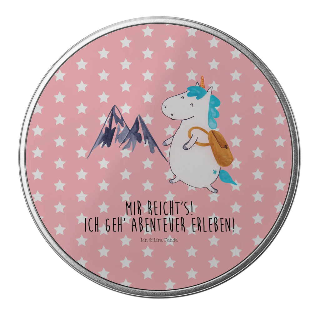 Round tin unicorn climber storage tin, tin, gift box, tin can, cookie tin, storage, unicorn, unicorns, adventure, world traveler, mountains, Einhorn, explorer, vacation, mountaineer, world trip, travel, english, adventurer