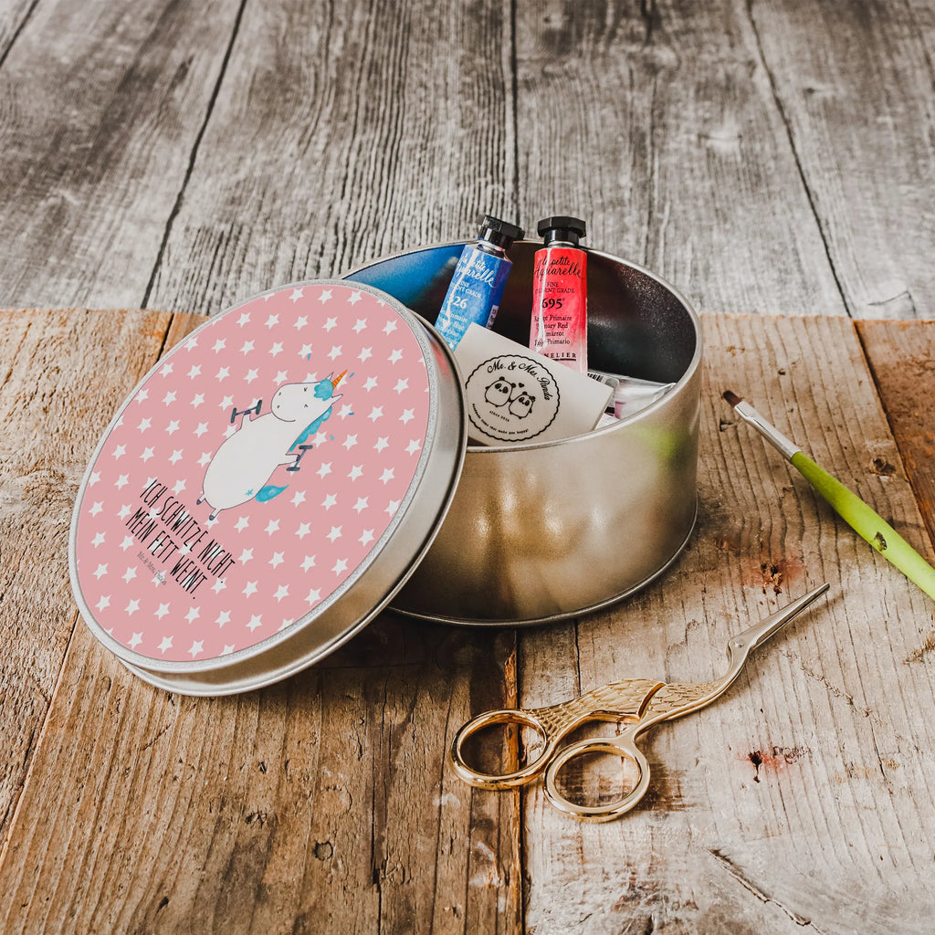 Round tin unicorn fitness storage, tin, gift box, tin can, cookie tin, storage tin, unicorn, unicorns, Dieting, English, Fitness, Unicorn, Diet, Gym, Sixpack, Fitnessstudio, model, Unicorns, Sports