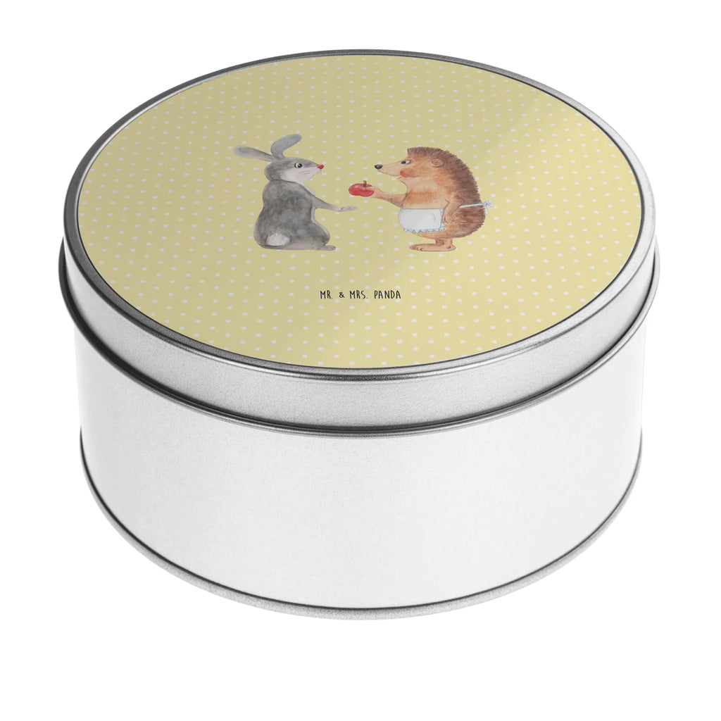 Round tin Hare Hedgehog tin can, storage, gift box, tin, storage tin, cookie tin, small animals, cute, funny, cute animal motives, hand drawn, small world, funny sayings, good mood, happy, gifts, gift ideas, special gifts, animal lover, card, love saying, romantic saying, Hedgehog and hare, consolation, heartache, hare, lovesickness gift, pain of separation, Hedgehog