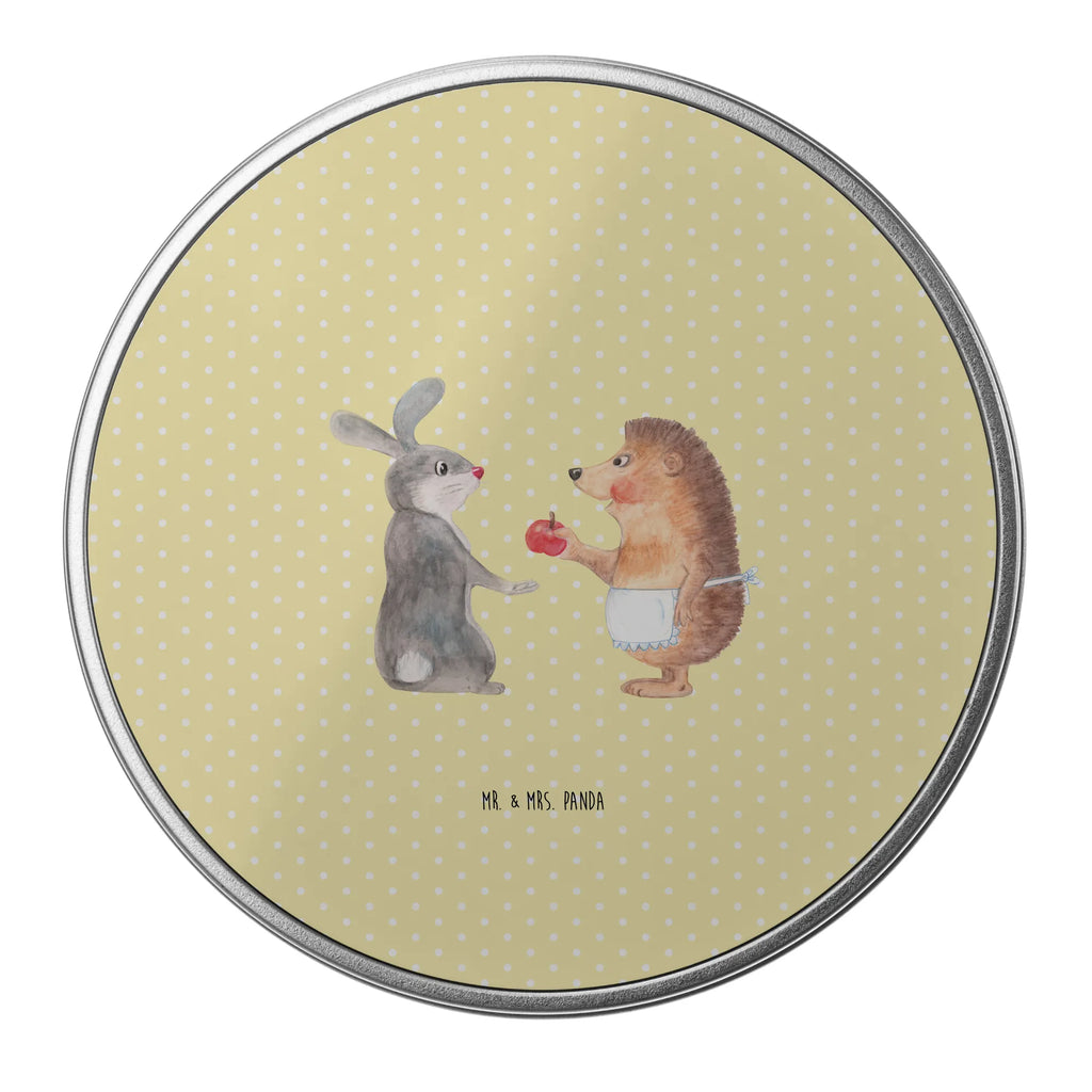 Round tin Hare Hedgehog tin can, storage, gift box, tin, storage tin, cookie tin, small animals, cute, funny, cute animal motives, hand drawn, small world, funny sayings, good mood, happy, gifts, gift ideas, special gifts, animal lover, card, love saying, romantic saying, Hedgehog and hare, consolation, heartache, hare, lovesickness gift, pain of separation, Hedgehog